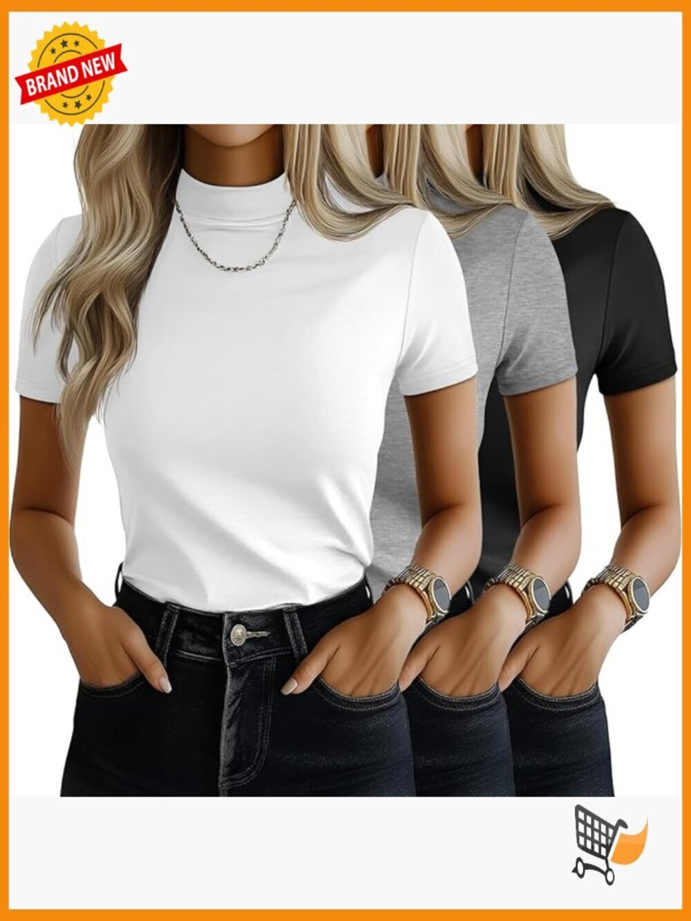 3 Pack Mock Neck Short Sleeve Tops Slim Fit Tees Summer Basic Shirts